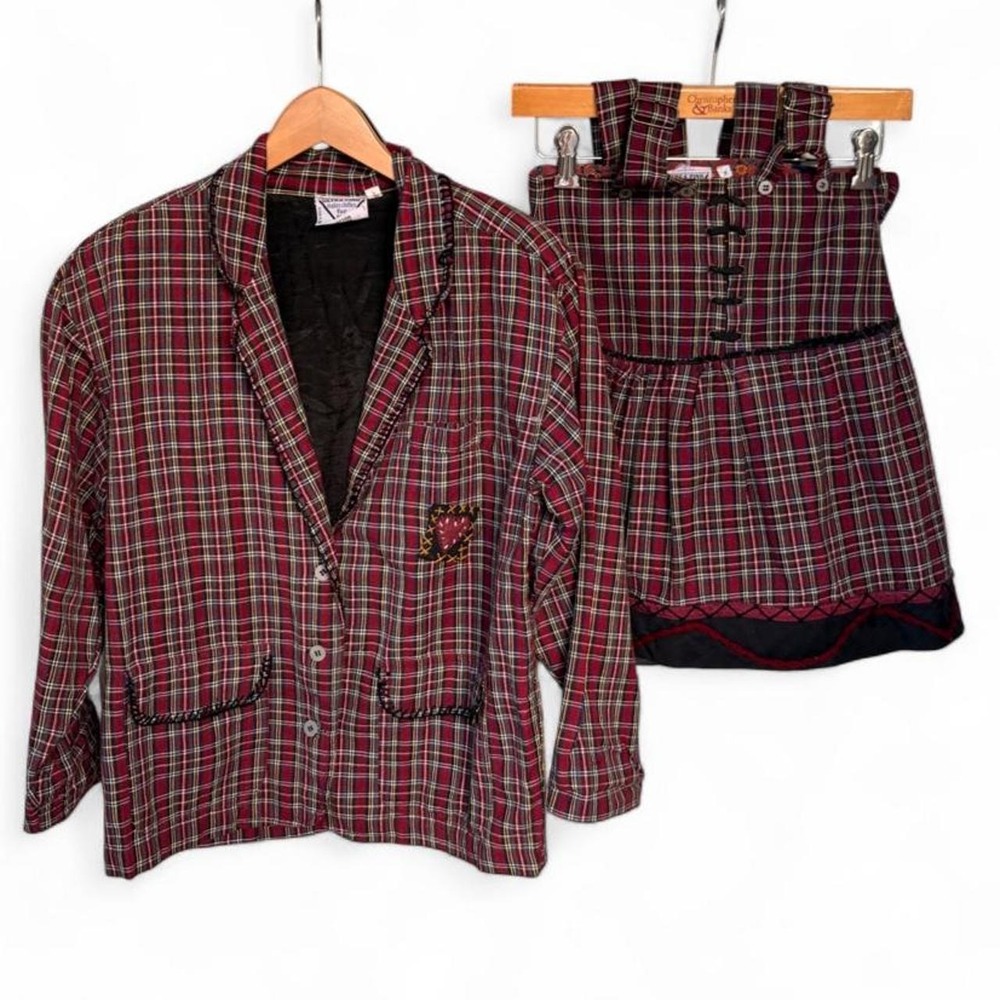Rare Vintage 1980s Punk Goth Dark Academia Ultra Pink Tartan Plaid Two Piece S